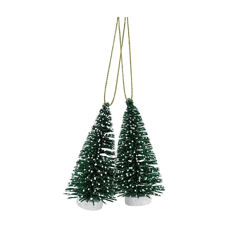 Glitter Brush Tree Ornament Set, Green
