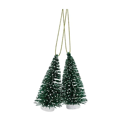 Glitter Brush Tree Ornament Set, Green