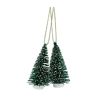 Glitter Brush Tree Ornament Set, Green