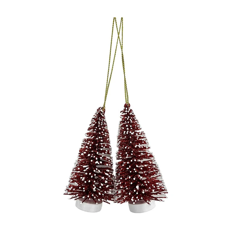 Glitter Brush Tree Ornament Set, Red