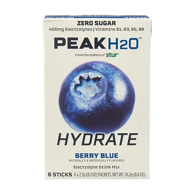 Peak H20 Hydrate Berry Blue Electrolyte Drink Mix Sticks, 6 ct
