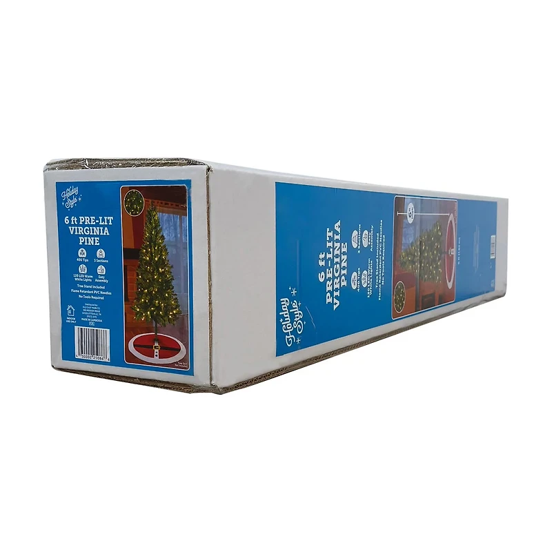 Pre-Lit Virginia Pine Christmas Tree with LED Lights, 6 ft