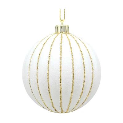 Christmas White Ball with Gold Stripes Ornament
