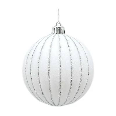 Christmas White Ball with Sliver Stripes Ornament