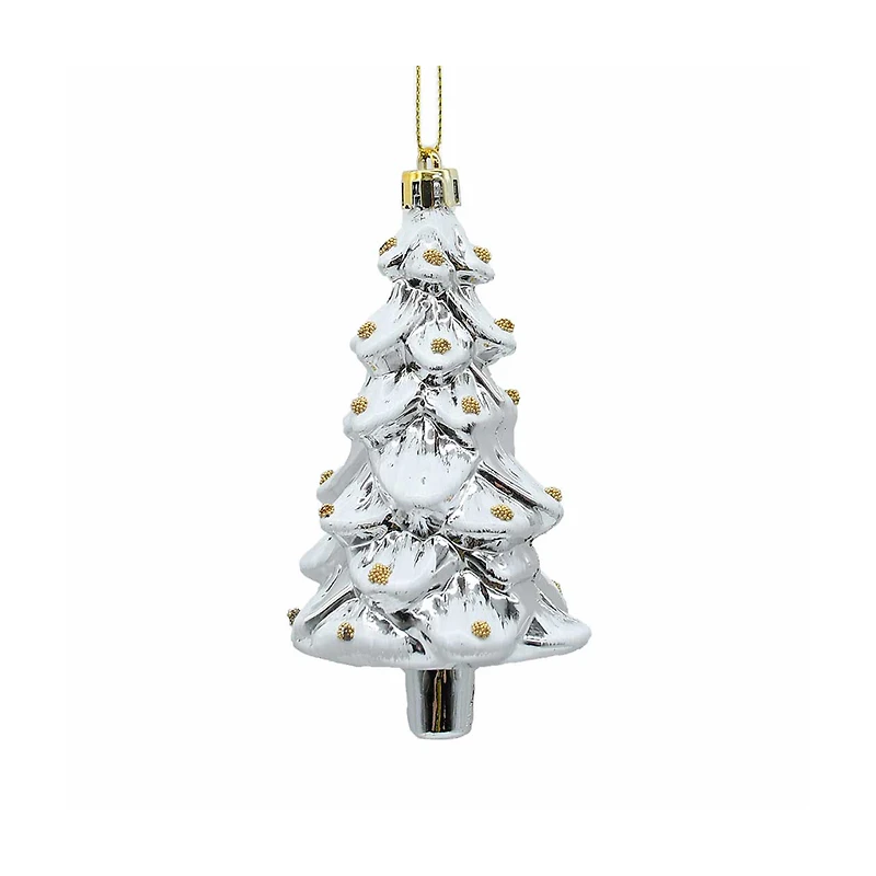 Christmas Tree Ornament with Sliver & White Paint and Gold Dot Ornaments