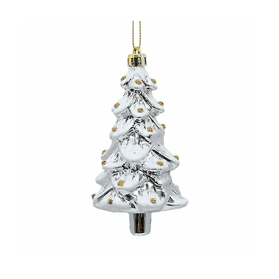 Christmas Tree Ornament with Sliver & White Paint and Gold Dot Ornaments