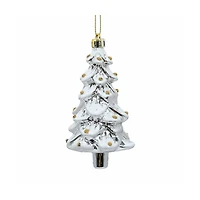 Christmas Tree Ornament with Sliver & White Paint and Gold Dot Ornaments