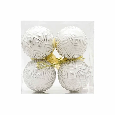 Christmas White Ball Ornaments with Gold Paint, 4 pk