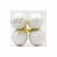 Christmas White Ball Ornaments with Gold Paint, 4 pk