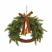 Christmas Wreath with Natural Material, Brown Bow and Bells