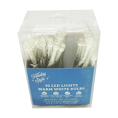 Holiday Style 30 LED Lights, Multicolored or Warm White Bulbs