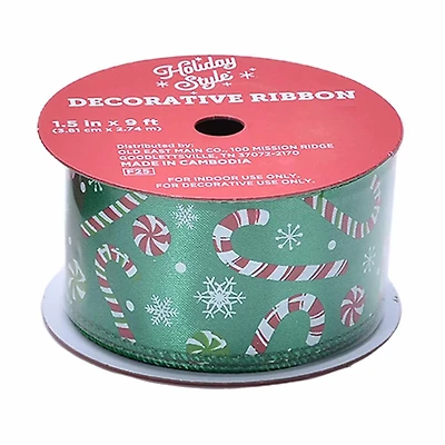 Holiday Style Decorative Christmas Ribbon, 9 ft, Assorted