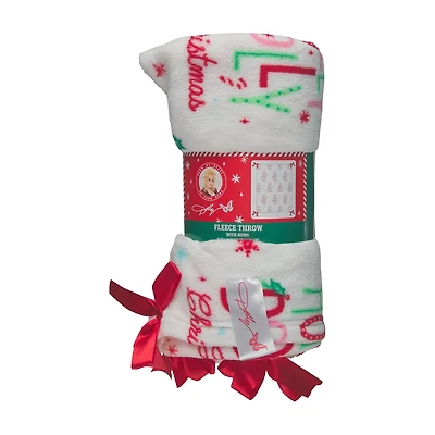 Dolly Parton Holiday Fleece Throw Blanket with Bows, 50 in x 60 in, Assorted