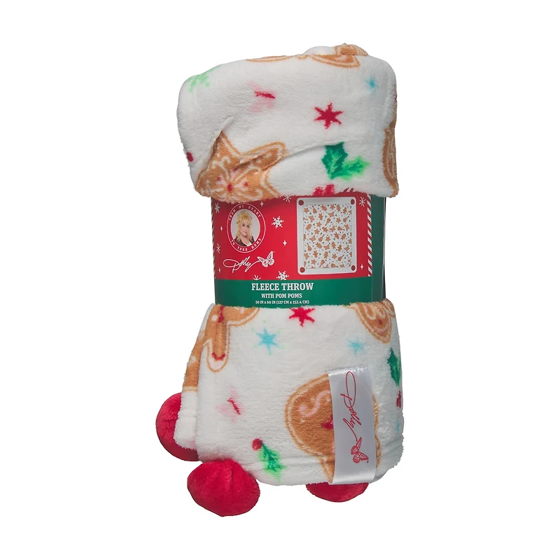 Dolly Parton Holiday Fleece Throw Blanket with Bows, 50 in x 60 in, Assorted