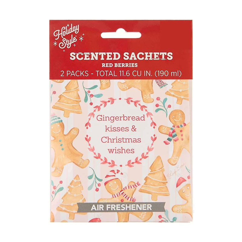 Holiday Style Gingerbread Kisses Scented Sachets, Red Berries Fragrance, 2 pk