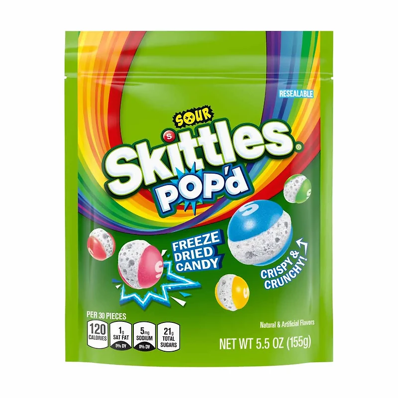 SKITTLES POP'd Sour Freeze Dried Candy, 5.5 oz