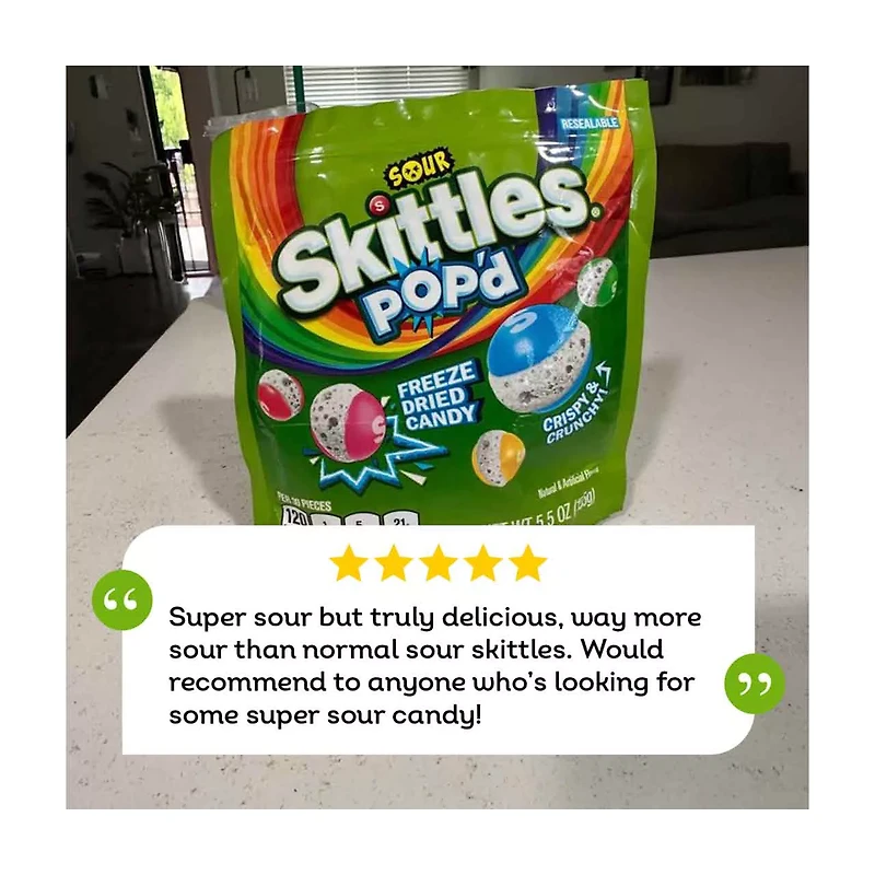SKITTLES POP'd Sour Freeze Dried Candy, 5.5 oz