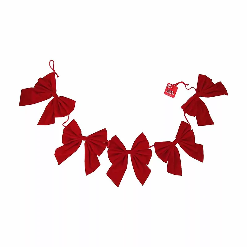 Christmas Velvet Bow Garland, 6 ft