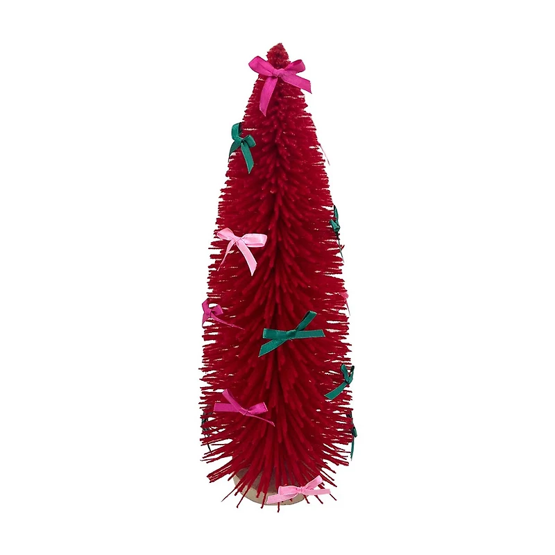 Bow Bottle Brush Tree Decor, 14 in, Red