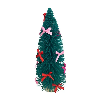Bow Bottle Brush Tree Decor, 11 in, Green