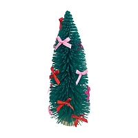 Bow Bottle Brush Tree Decor, 11 in, Green