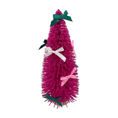 Bow Bottle Brush Tree Decor, 8 in, Pink