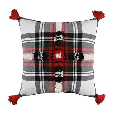 Christmas Plaid Pillow with Tassels, 18 in x 18 in
