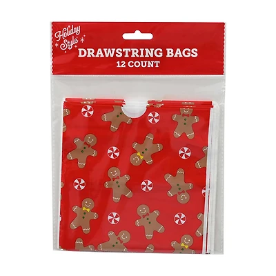 Holiday Style Christmas Drawstring Bag, 12 ct, Assorted