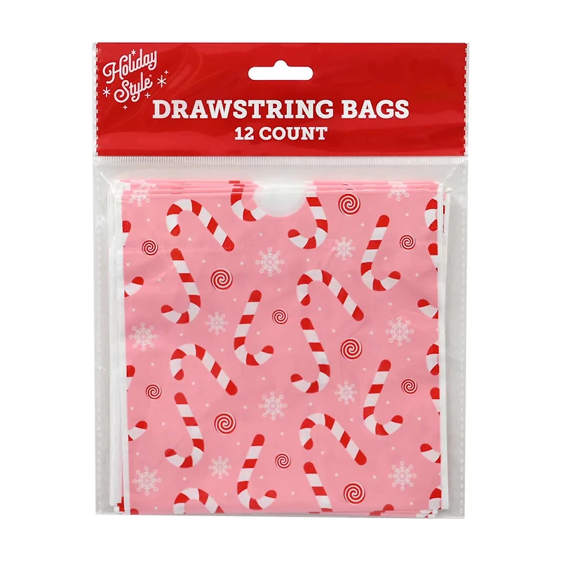 Holiday Style Christmas Drawstring Bag, 12 ct, Assorted