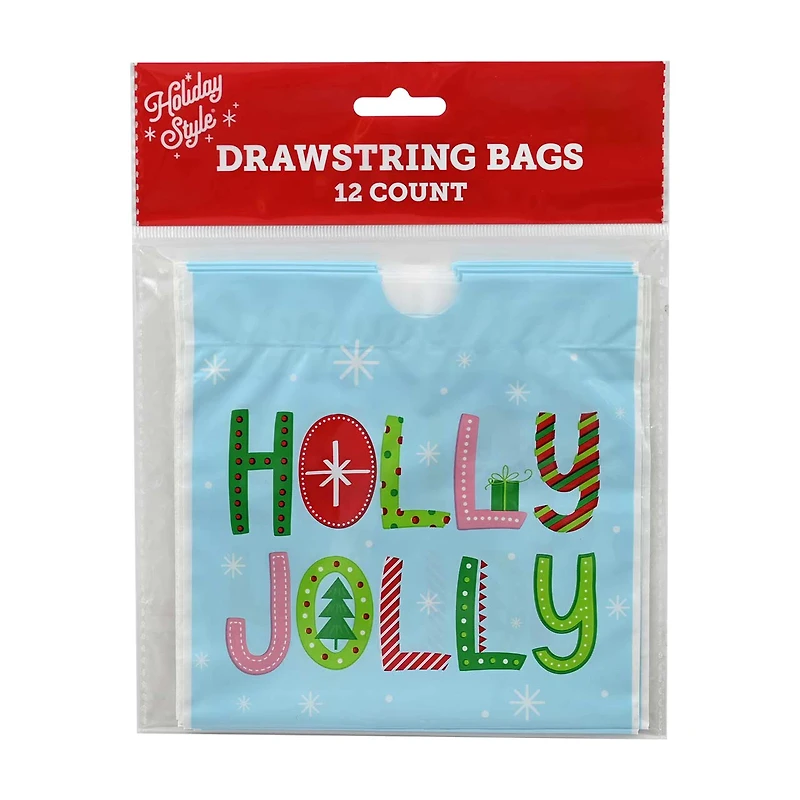 Holiday Style Christmas Drawstring Bag, 12 ct, Assorted