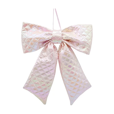 Christmas Iridescent Hanging Puffy Bow, Pink, 14 in