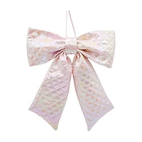Christmas Iridescent Hanging Puffy Bow, Pink, 14 in