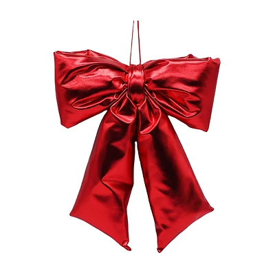 Christmas Iridescent Hanging Puffy Bow, Red, 14 in