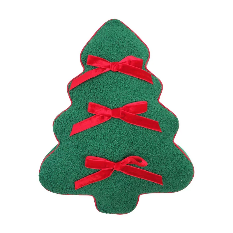 Christmas Tree Shaped Pillow with Bows, 18 in