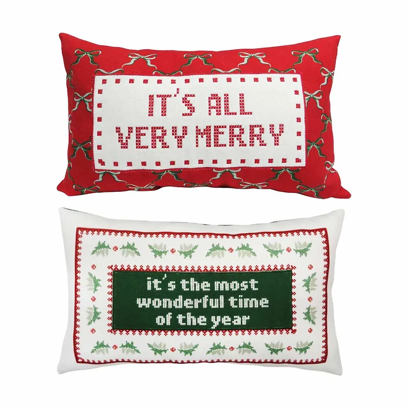 Christmas Cross Stitch Pillow, 12 in x 20 in, Assorted