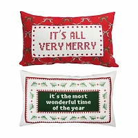 Christmas Cross Stitch Pillow, 12 in x 20 in, Assorted