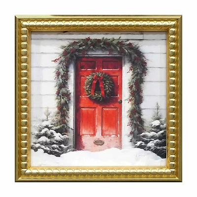 Traditional Christmas Decorated Door Framed Art, 10 in x 10 in