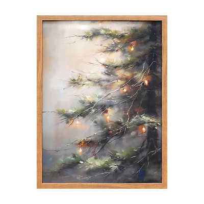 Lighted Christmas Tree Framed Art with Glass, 18 in x 24 in