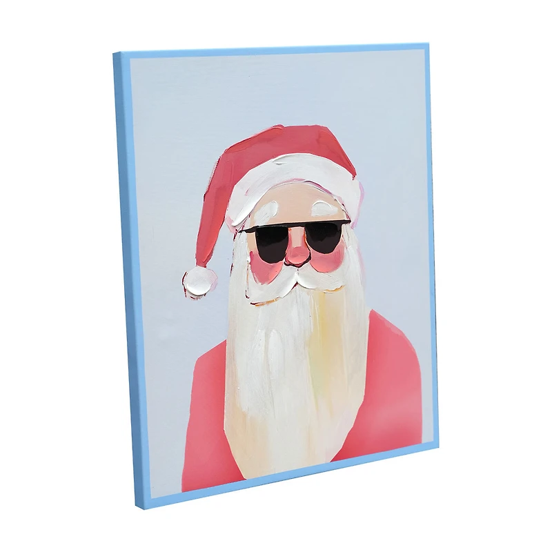 Santa in Sunglasses Art Canvas with Hand-painting, 16 in x 20 in