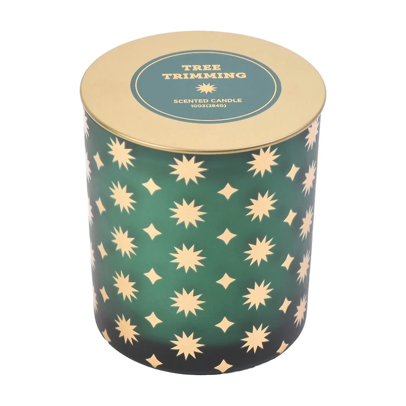 Frosted Glass Candle, Tree Trimming, 10 oz