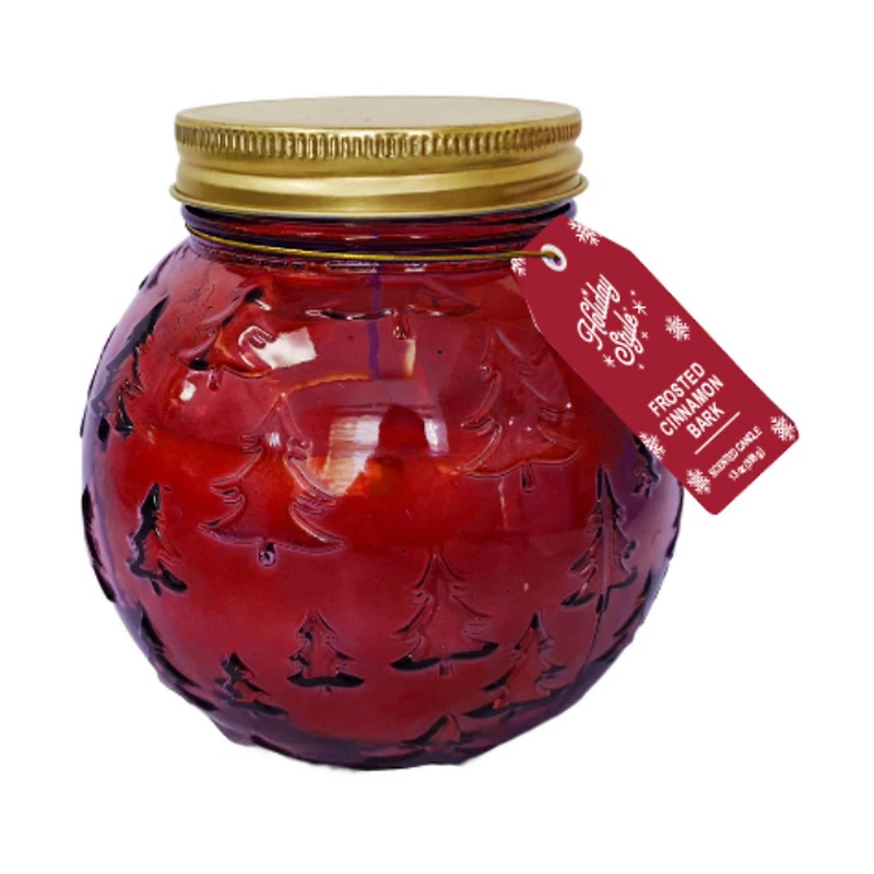 Holiday Style Scented Candle in Ornament-Shaped Jar, Frosted Cinnamon Bark, 14 oz
