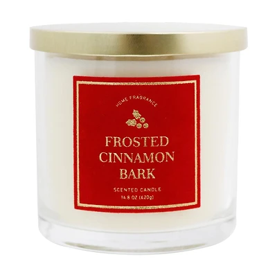 Home Fragrance Scented Candle, Frosted Cinamon Bark, Red, 14.8 oz