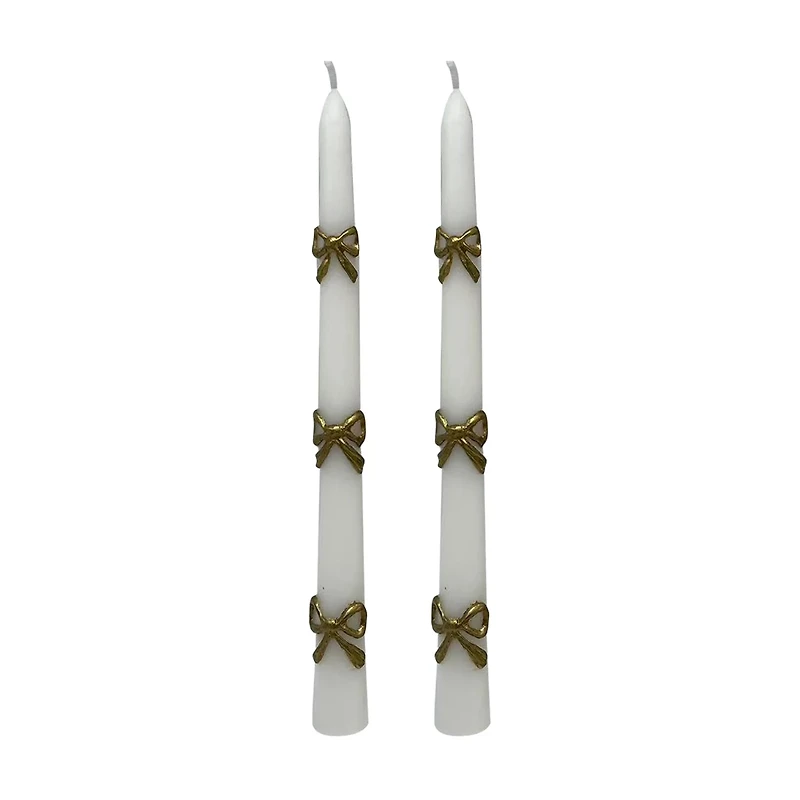 Unscented Taper Candles with Bow Decorations, 10 in, 2 pk