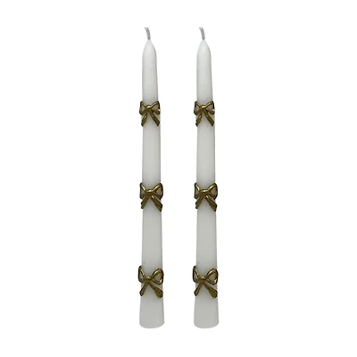 Unscented Taper Candles with Bow Decorations, 10 in, 2 pk