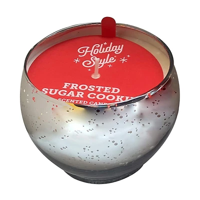 Holiday Style Mercury Bowl Shaped Glass Jar Candle, Frosted Sugar Cookie, 13 oz