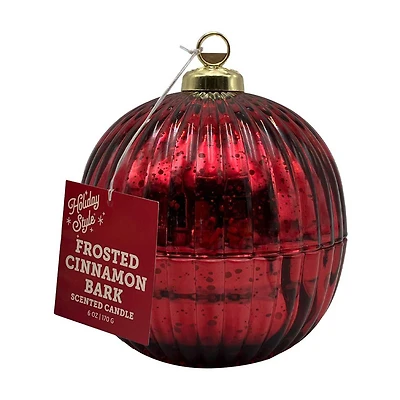 Mercury Glass Ornament Shaped Scented Jar Candle, Frosted Cinnamon Bark, 6 oz