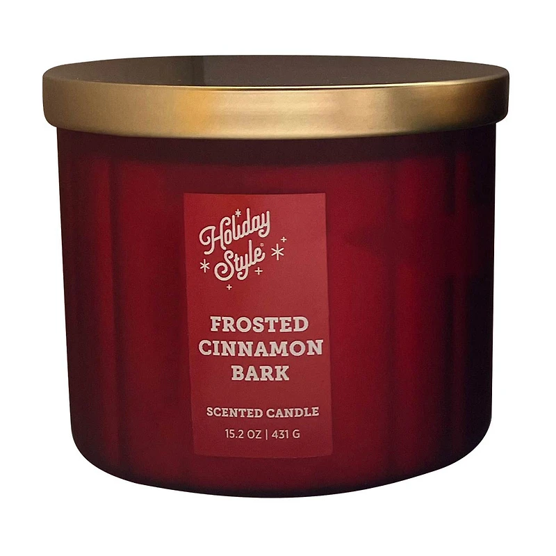 Ribbed Frosted Glass Jar Scented Candle, Frosted Cinnamon Bark, 15.2 oz