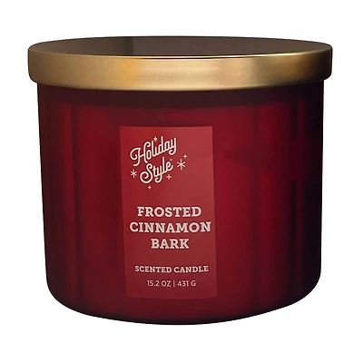 Ribbed Frosted Glass Jar Scented Candle, Frosted Cinnamon Bark, 15.2 oz