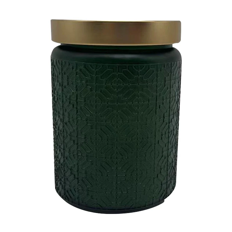 Embossed Green Glass Jar Candle with Cream Wax, Tree Trimming Fragrance, 20.5 oz
