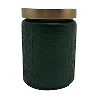 Embossed Green Glass Jar Candle with Cream Wax, Tree Trimming Fragrance, 20.5 oz